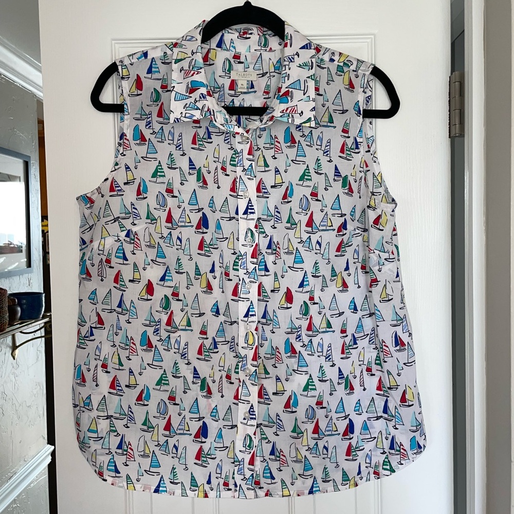 Talbots Sleeveless Sailboat Print Blouse